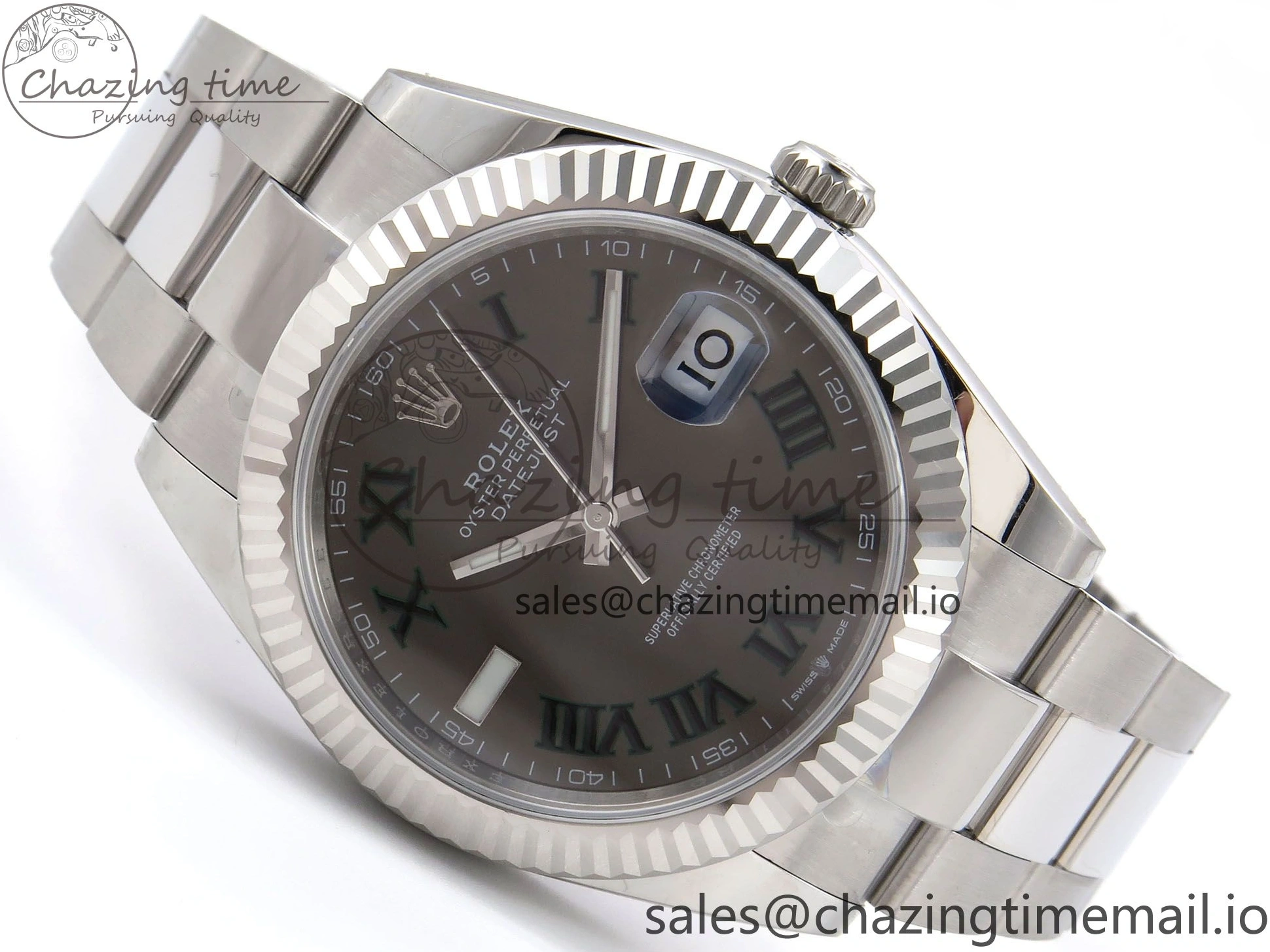 0509 GoodFit DateJust 41 126334 EWEF Best Edition Gray Dial Green Roman on Oyster Bracelet A 1054